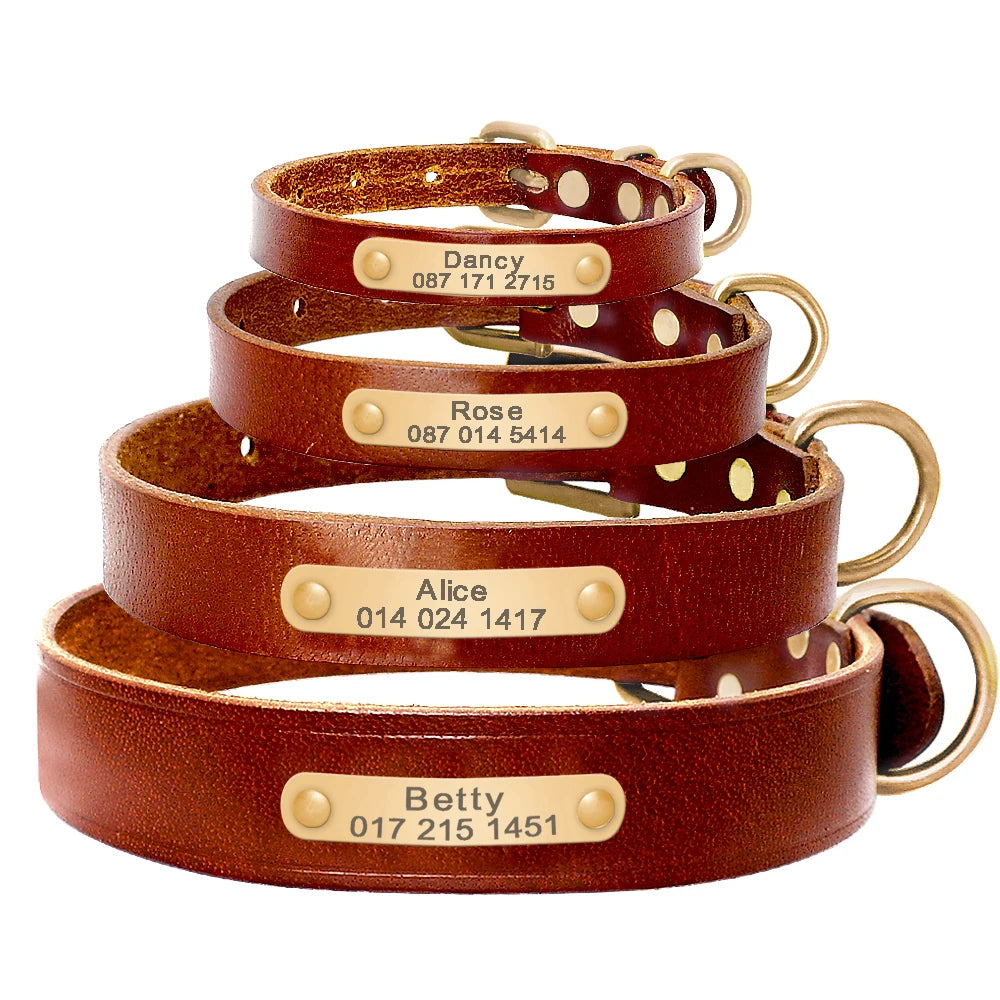 Personalized Dog ID Collar Genuine Leather\ Dogs Cat Collar Custom