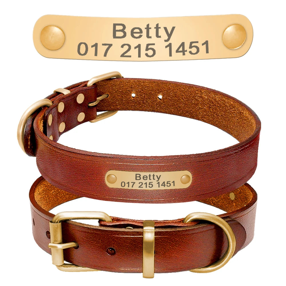 Personalized Dog ID Collar Genuine Leather\ Dogs Cat Collar Custom