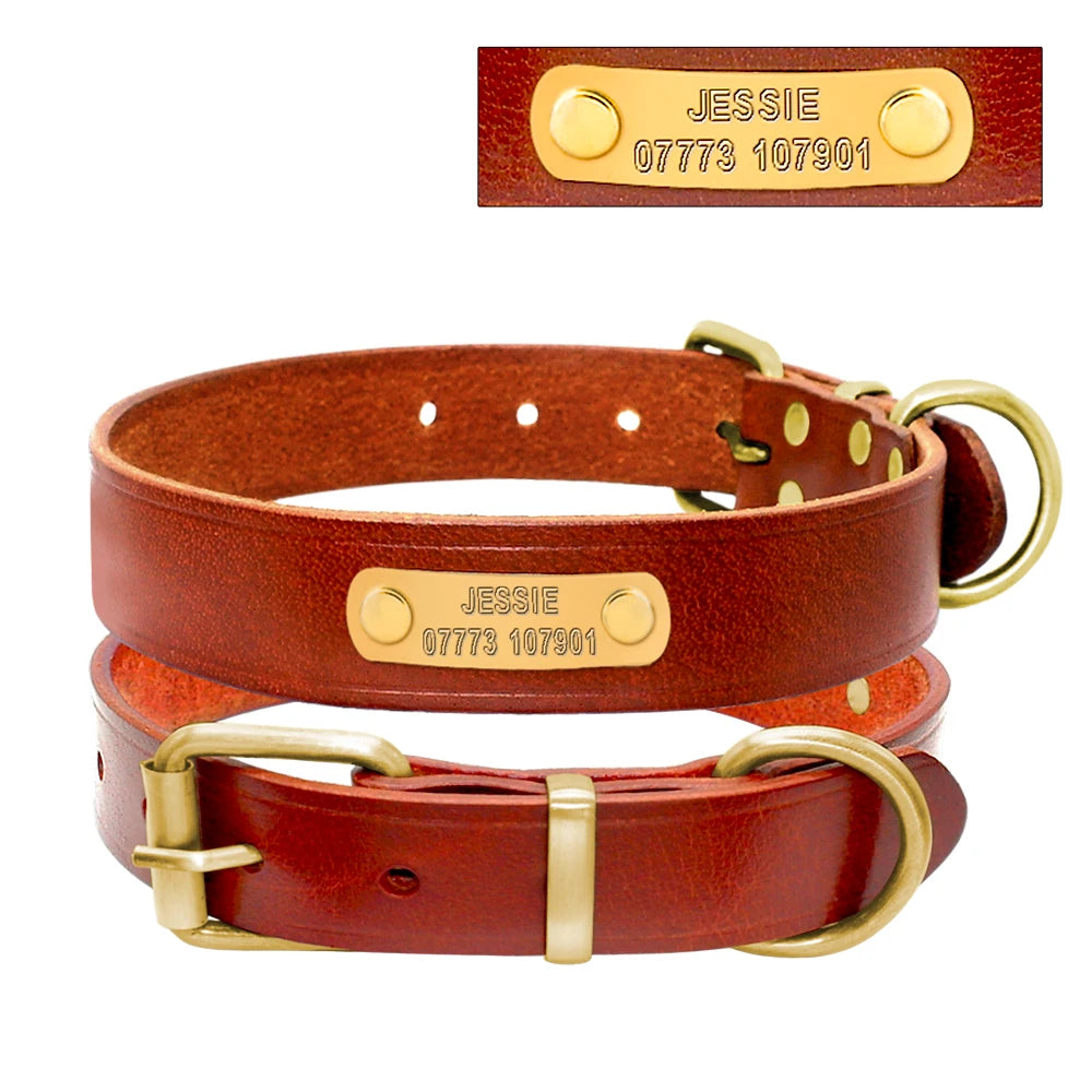 Personalized Dog ID Collar Genuine Leather\ Dogs Cat Collar Custom