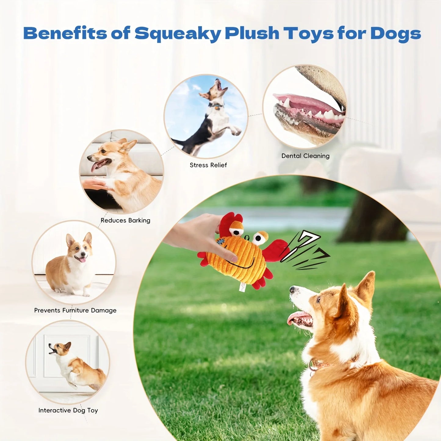 Plush Dog Toy Crab shark seahorse Bite Resistant Squeaky Toys Corduroy Dog Toys for Dogs Puppy Pets Training Accessories