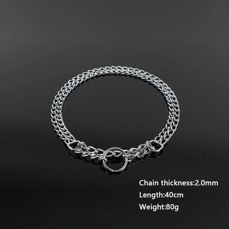 35-70cm Dog Collar Metal Adjustable Double Row Telescopic Chain Triple Ring Explosion-Proof Punch Collar Dog Training Supplies