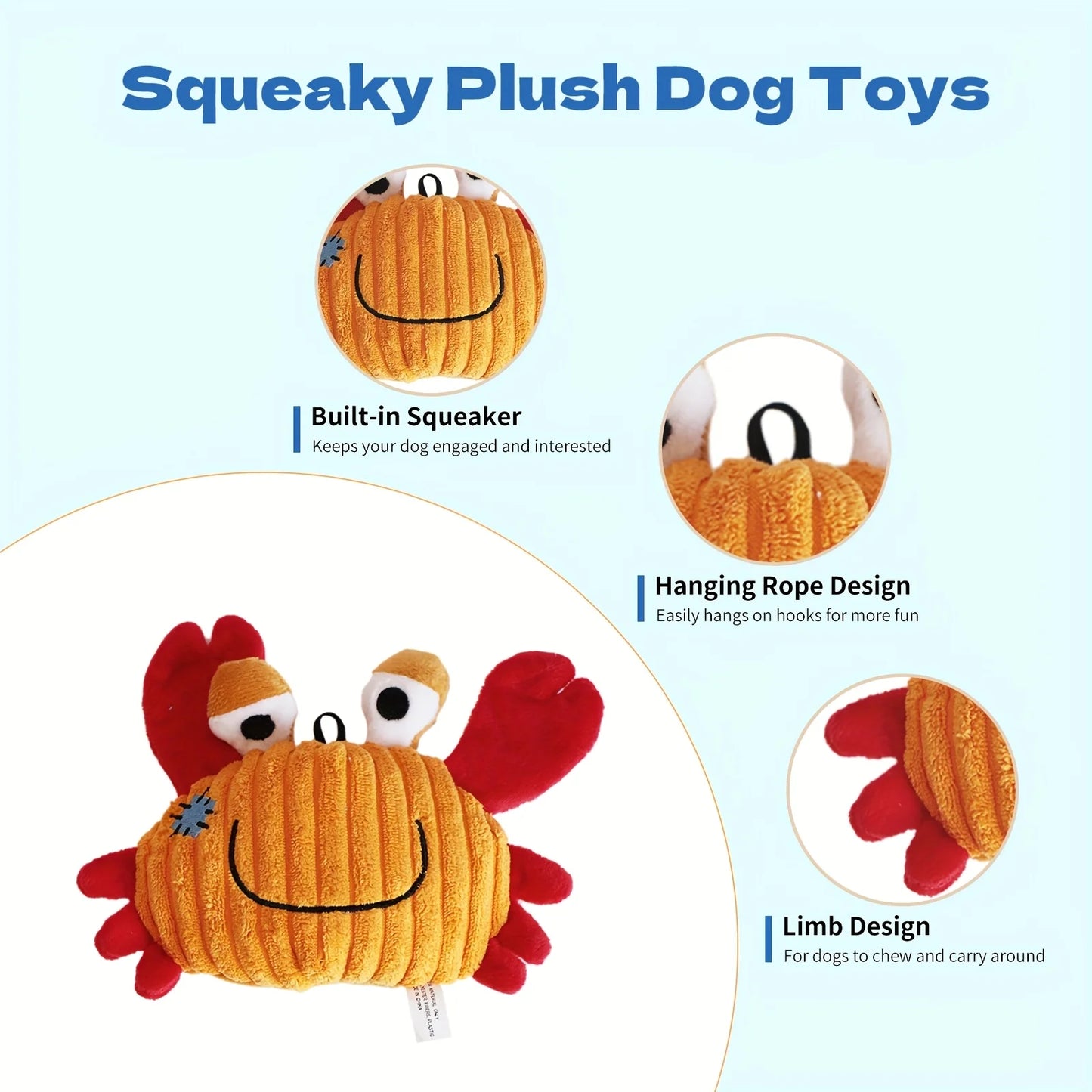 Plush Dog Toy Crab shark seahorse Bite Resistant Squeaky Toys Corduroy Dog Toys for Dogs Puppy Pets Training Accessories