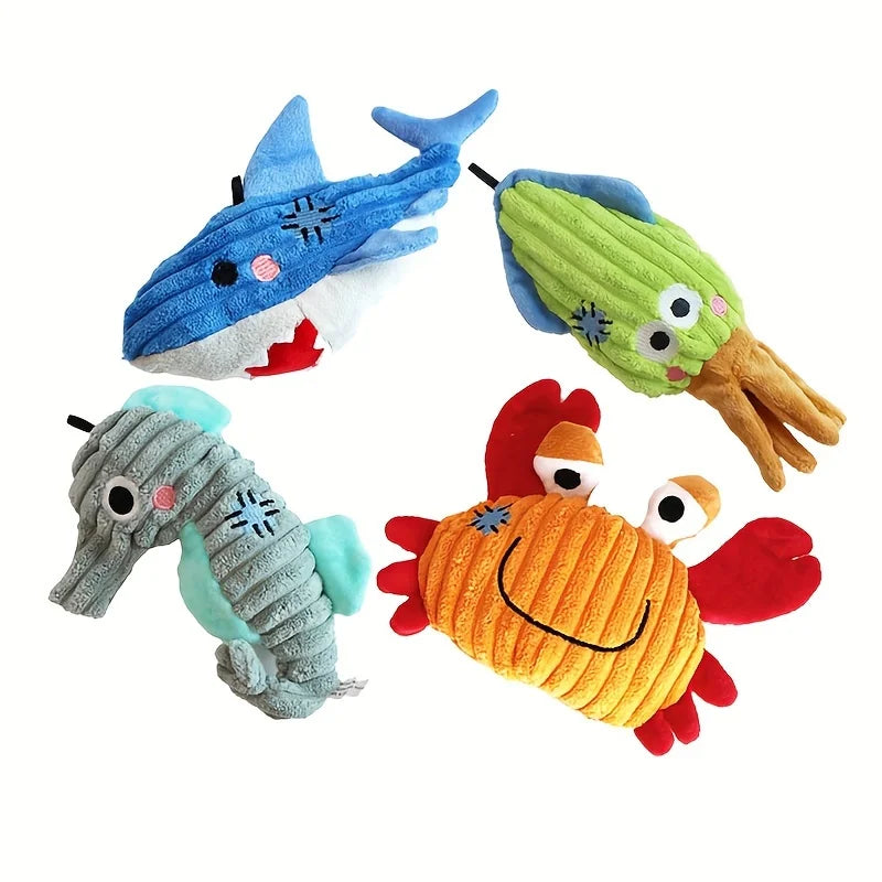 Plush Dog Toy Crab shark seahorse Bite Resistant Squeaky Toys Corduroy Dog Toys for Dogs Puppy Pets Training Accessories
