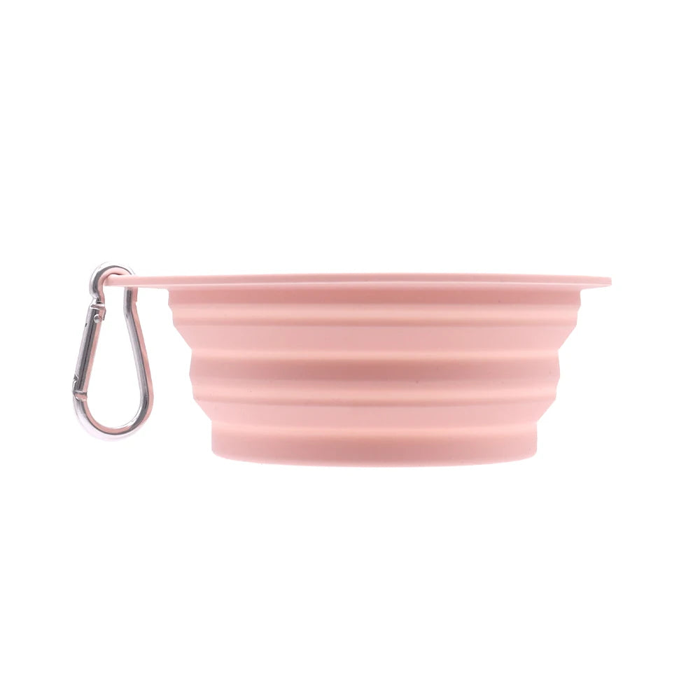 Collapsible Pet Silicone Dog Food Water Bowl Macaron Color Outdoor Travel Portable Folding Supplies Dishes with Carabiner