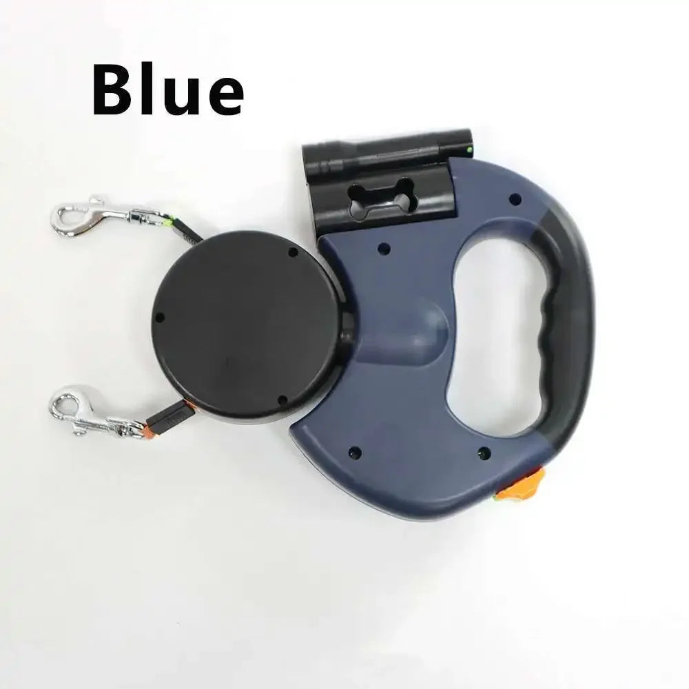 Auto Retractable Double-Ended Dog Leash 3m with LED Flashlight Waste Bag Box Roulette 360 Degree Dual Traction Rope Pet Supplies