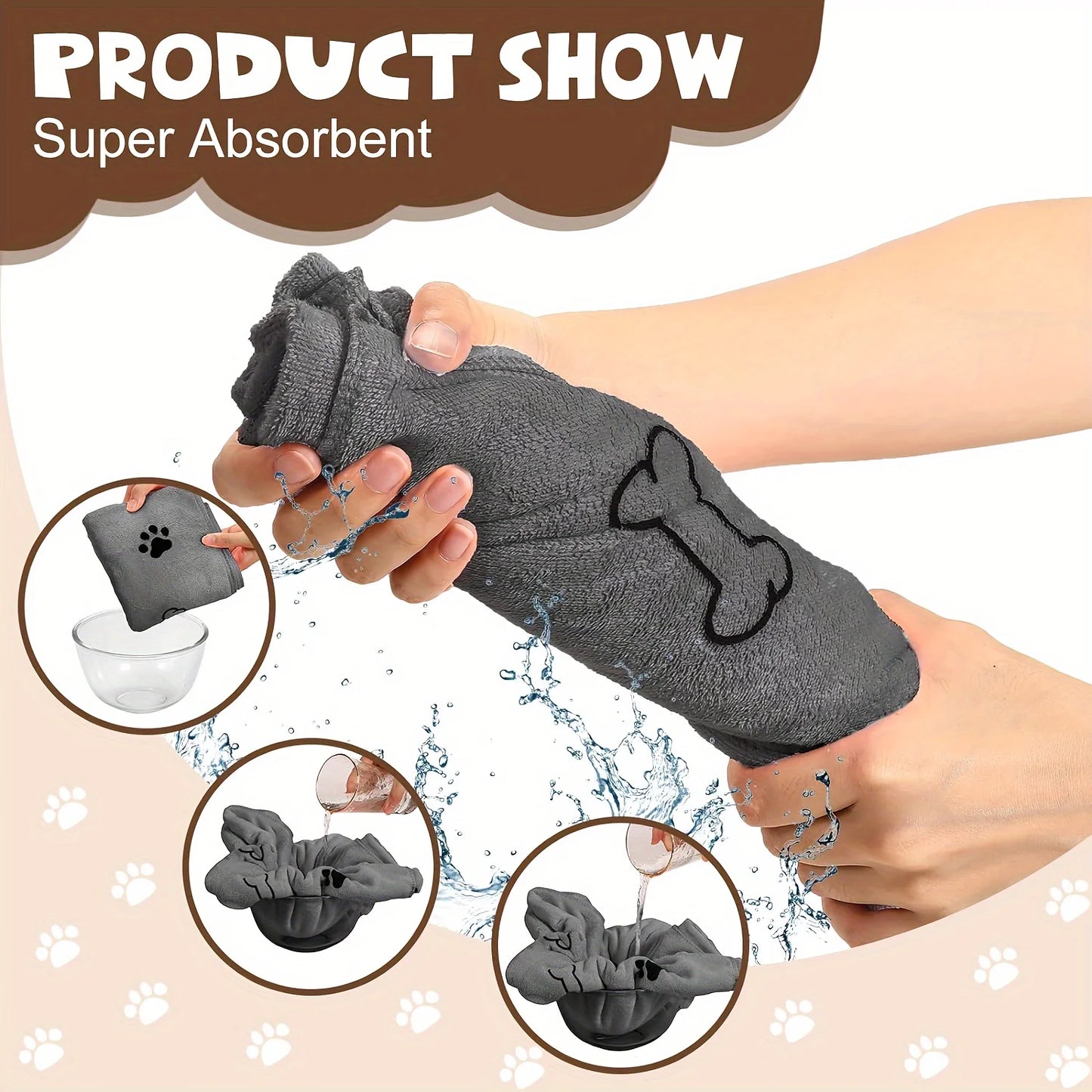 1pc Quick-Drying Microfiber Dog Towel Absorbent Pet Bath