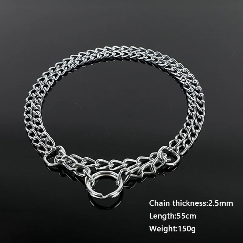 35-70cm Dog Collar Metal Adjustable Double Row Telescopic Chain Triple Ring Explosion-Proof Punch Collar Dog Training Supplies