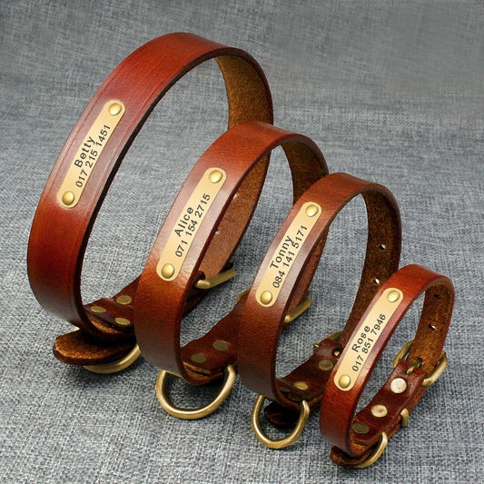 Personalized Dog ID Collar Genuine Leather\ Dogs Cat Collar Custom
