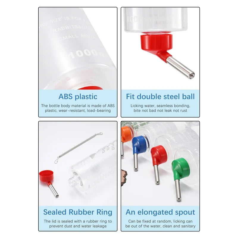 1 pc Random 1000ml Rabbit Drinking Plastic Water Bottle Dispenser Feeder Hanging Pet Guinea Pig Squirrel Rabbit Drinking Bottle