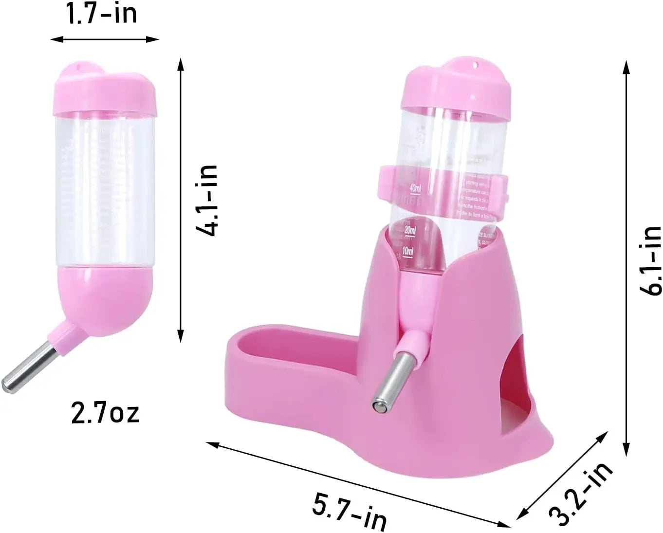 3 in 1 Hamster Hanging Water Bottle 80ml Pet Auto Dispenser with Base for Dwarf Hamster Mouse Rat Hedgehog