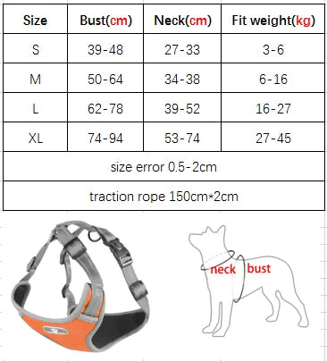 Medium Large Dog Chest Harness Explosion-proof Punch Vest Style Reflective Large Pet Carrier
