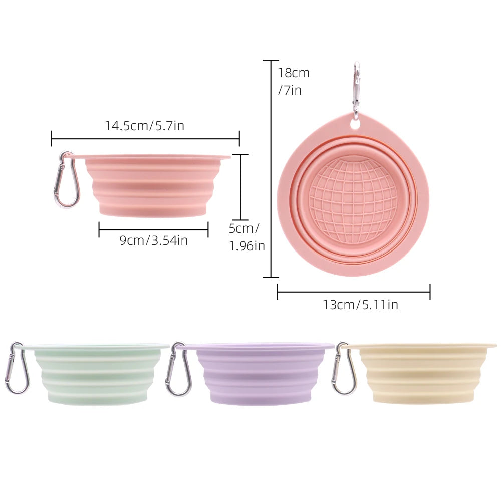 Collapsible Pet Silicone Dog Food Water Bowl  Macaron Color Outdoor Travel Portable Folding Supplies Dishes with Carabiner