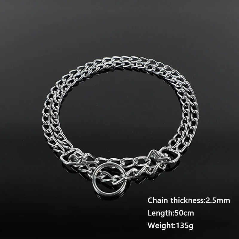 35-70cm Dog Collar Metal Adjustable Double Row Telescopic Chain Triple Ring Explosion-Proof Punch Collar Dog Training Supplies