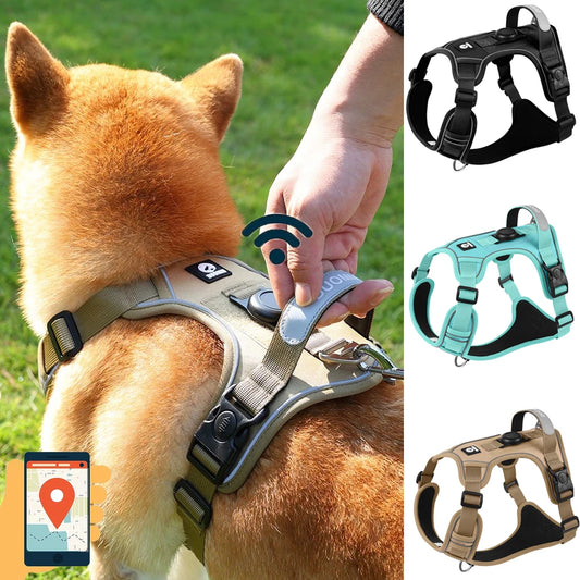 AirTag Dog Harness Heavy Duty Reflective Dog Vest Harness with Air Tag Case for Medium Large Dogs Pet Harness Dog Supplies