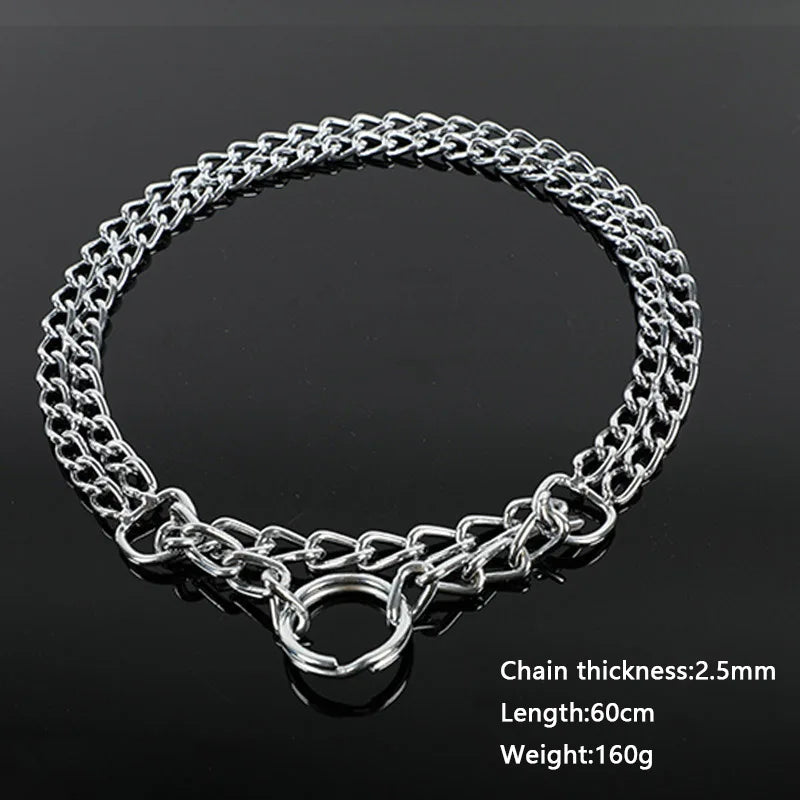 35-70cm Dog Collar Metal Adjustable Double Row Telescopic Chain Triple Ring Explosion-Proof Punch Collar Dog Training Supplies
