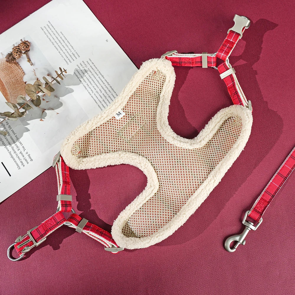 Winter Warm Dog Harness Leash Bag Set Breathable Dog Fur Harnesses Vest Pet Walking Rope With Garbage Bag for Small Medium Dogs