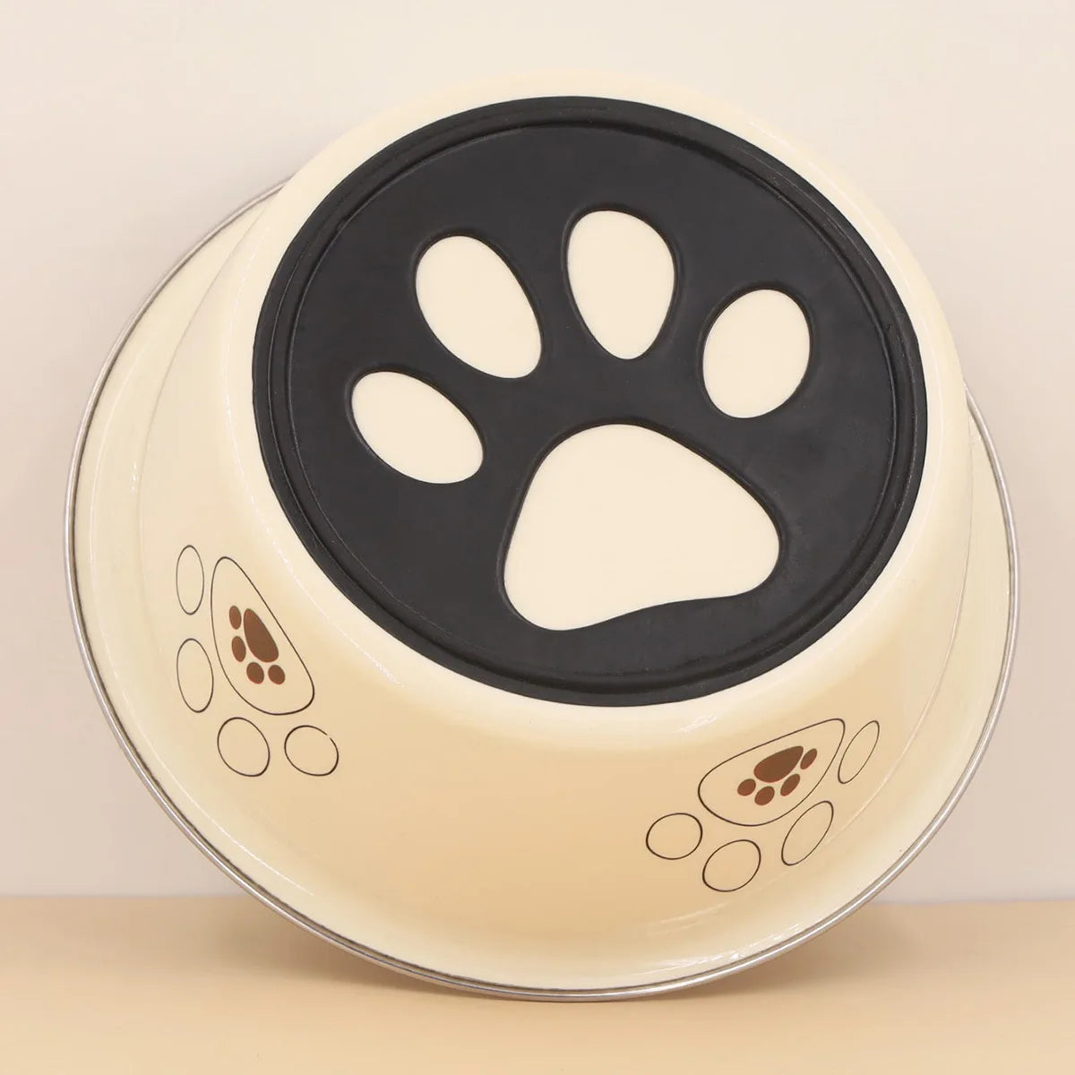 Popular stainless steel footprint dog bowl anti-tip non-slip cat bowl dog bowl cartoon pet bowl cat supplies cute cat bowl