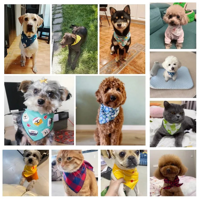 Fashion Dog Triangle Bandanas Animal Pattern Pet Triangle Scarf Adjustable Soft Bibs For Small Medium Large Dog Pet Accessories