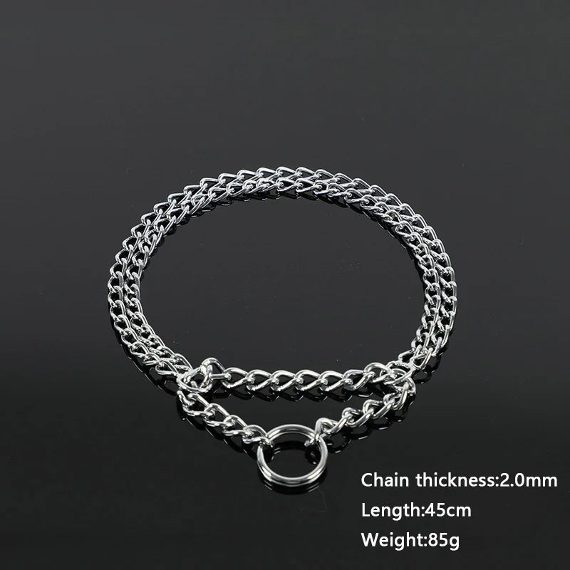 35-70cm Dog Collar Metal Adjustable Double Row Telescopic Chain Triple Ring Explosion-Proof Punch Collar Dog Training Supplies