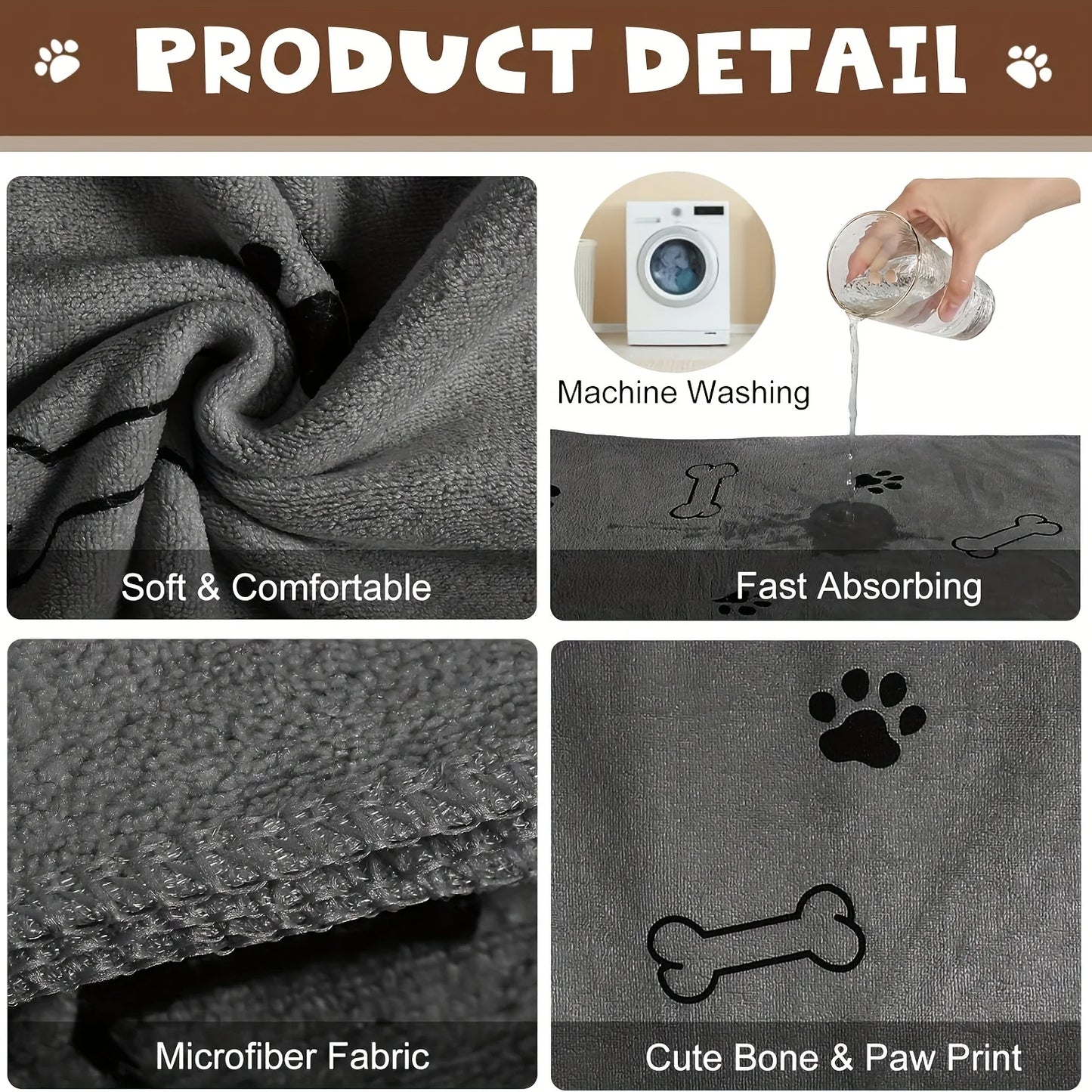 1pc Quick-Drying Microfiber Dog Towel Absorbent Pet Bath