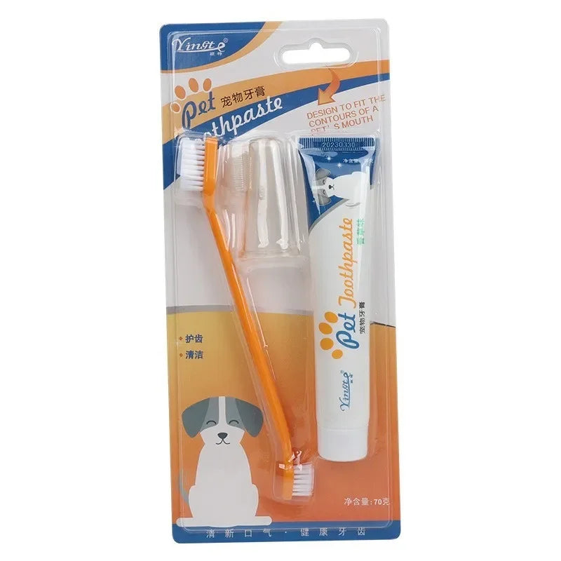 Universal Toothpaste Toothbrush Set Dog Gum Care Products Kit Pet Cleaning Tools Kit Reduces Plaque & Tartar Buildup for Pet
