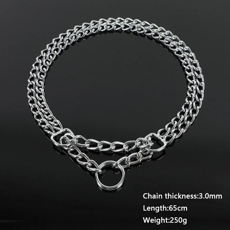 35-70cm Dog Collar Metal Adjustable Double Row Telescopic Chain Triple Ring Explosion-Proof Punch Collar Dog Training Supplies