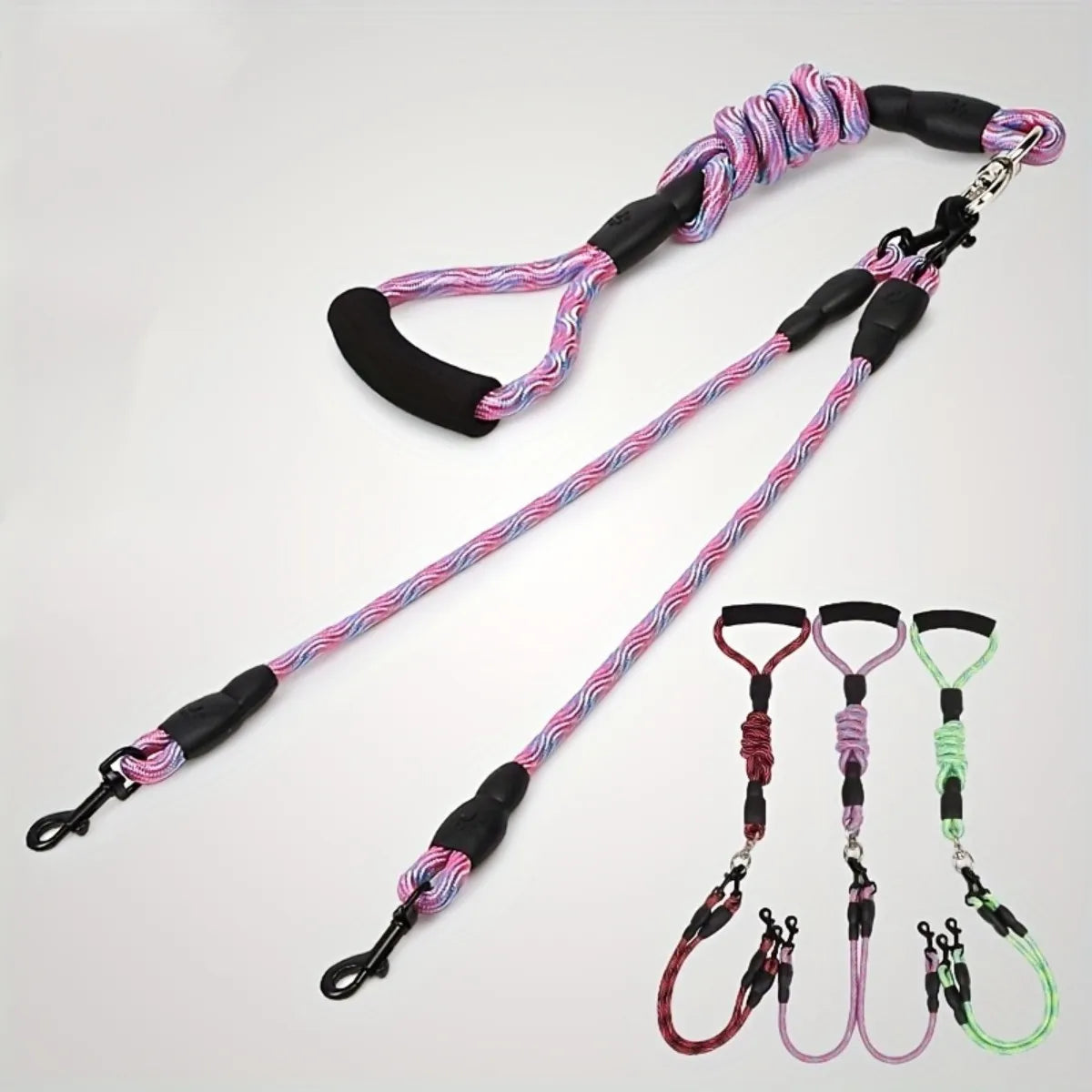 Pet dual head dog walking rope- one drag two traction rope,