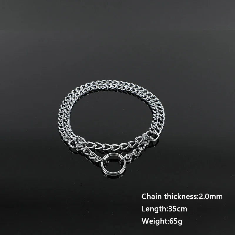 35-70cm Dog Collar Metal Adjustable Double Row Telescopic Chain Triple Ring Explosion-Proof Punch Collar Dog Training Supplies