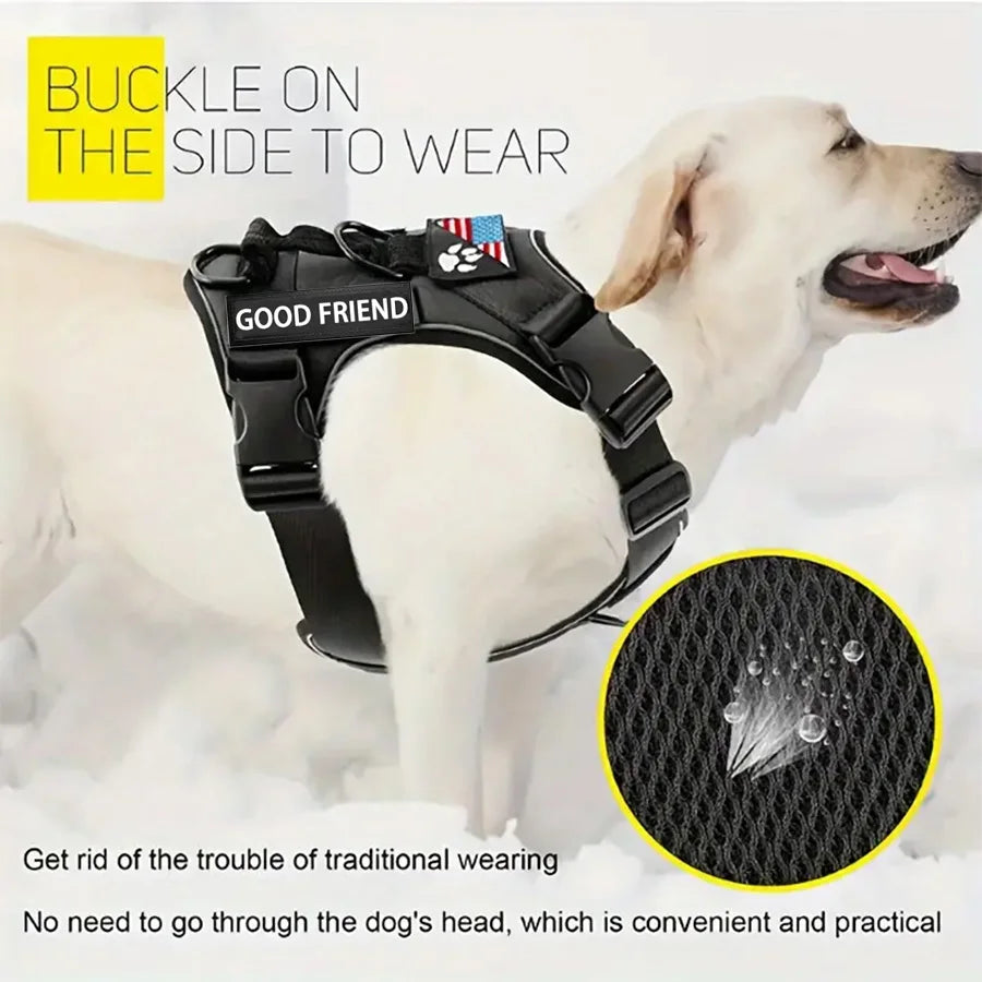 Dog Harness, Reflective Dog Vest Harness With 5PCS Patches, Adjustable Soft Oxford Pet Harness, Inner Layer Mesh, Easy T