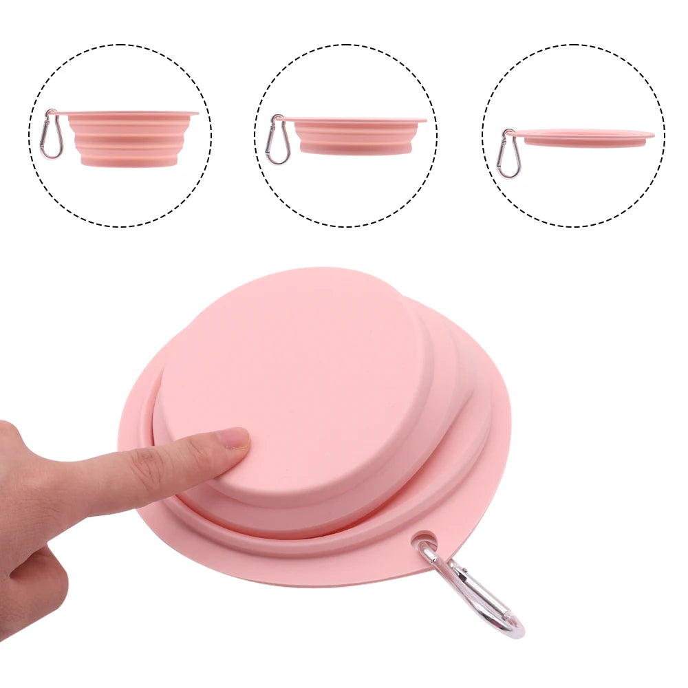 Collapsible Pet Silicone Dog Food Water Bowl  Macaron Color Outdoor Travel Portable Folding Supplies Dishes with Carabiner