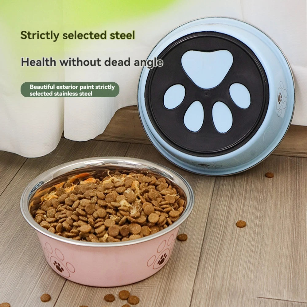 Popular stainless steel footprint dog bowl anti-tip non-slip cat bowl dog bowl cartoon pet bowl cat supplies cute cat bowl