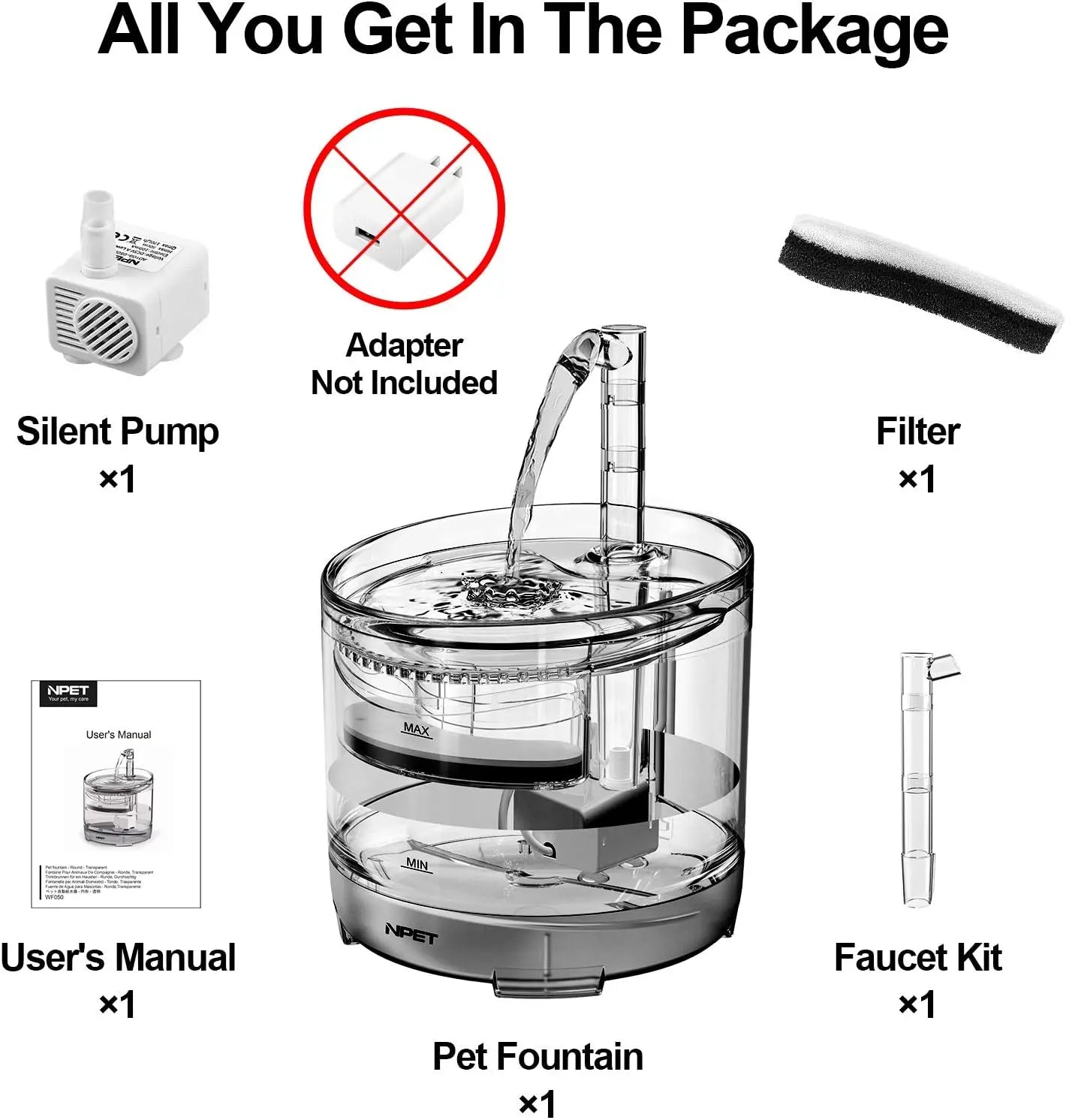 Pet Drinking water Fountain with Replacement Faucet Kit