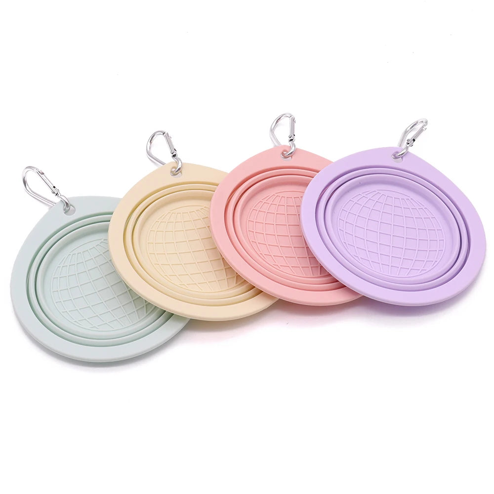 Collapsible Pet Silicone Dog Food Water Bowl  Macaron Color Outdoor Travel Portable Folding Supplies Dishes with Carabiner