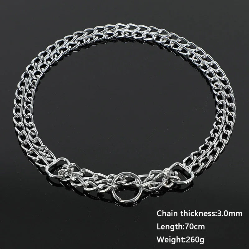 35-70cm Dog Collar Metal Adjustable Double Row Telescopic Chain Triple Ring Explosion-Proof Punch Collar Dog Training Supplies