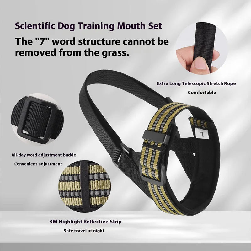 Reflective Tactical Muzzles for Medium Large Dogs Leads for Anti Barking Training Rope Guide Pet Mouth Cover Big Dog Accessories