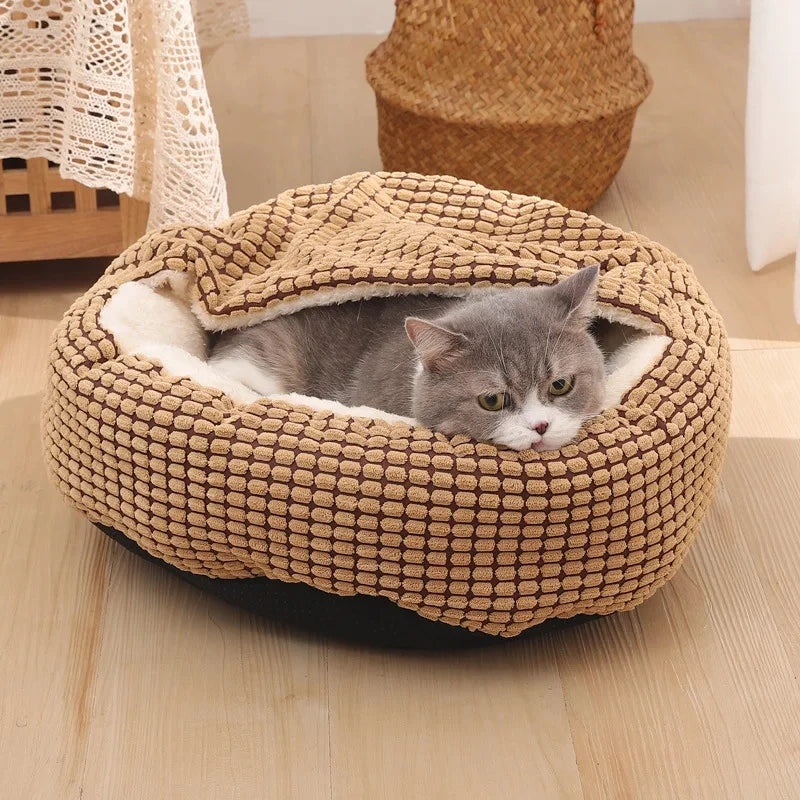 Round Pet Bed For Dog Cat Puppy House Warm Mat Winter Blankets Anti-Stress Orthopedic Fluffy Cat Dog Bed Pet Kennel Accessories