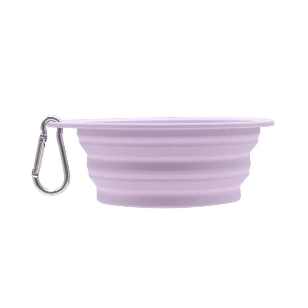 Collapsible Pet Silicone Dog Food Water Bowl  Macaron Color Outdoor Travel Portable Folding Supplies Dishes with Carabiner