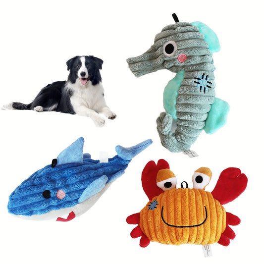 Plush Dog Toy Crab shark seahorse Bite Resistant Squeaky Toys Corduroy Dog Toys for  Dogs Puppy Pets Training Accessories