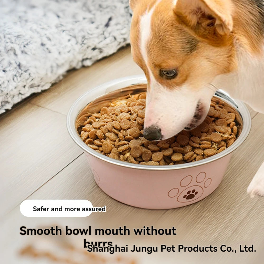 Popular stainless steel footprint dog bowl anti-tip non-slip cat bowl dog bowl cartoon pet bowl cat supplies cute cat bowl