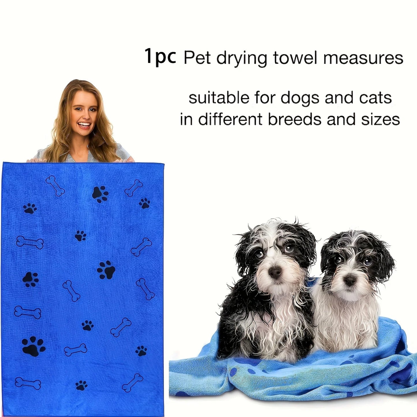 1pc Quick-Drying Microfiber Dog Towel Absorbent Pet Bath